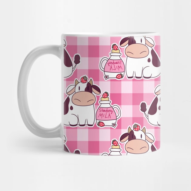 Strawberry Milk Cow Pink Gingham Pattern by saradaboru